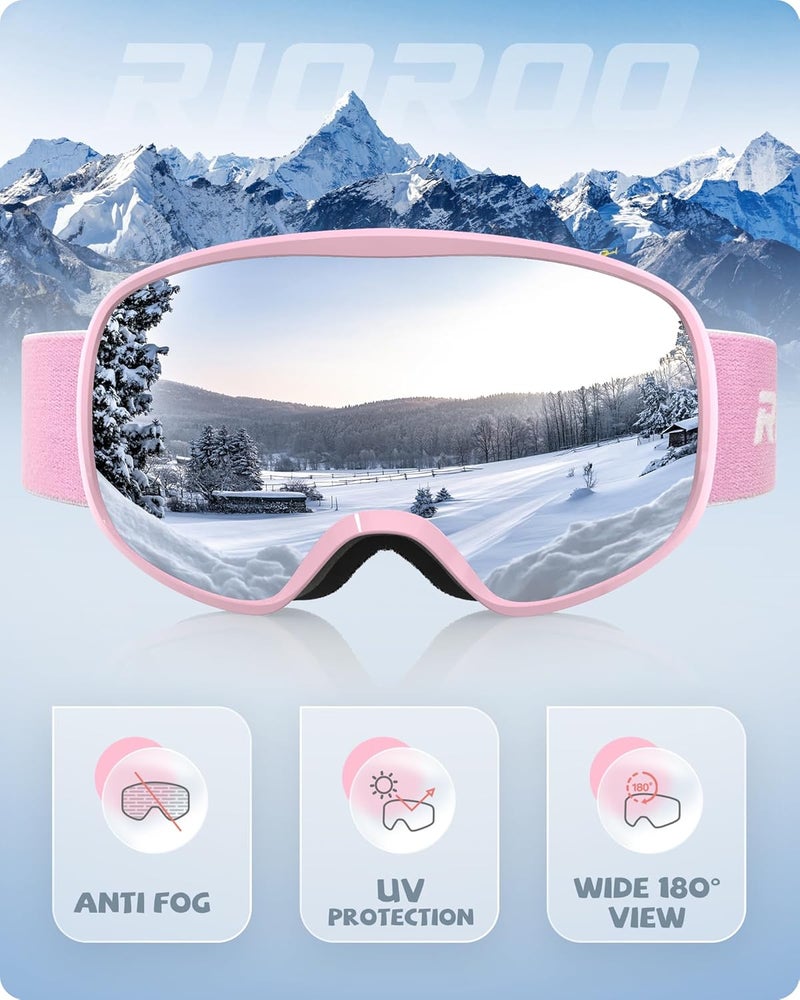RIOROO Kids Ski Goggles for Boys Girls Aged 3-14, 100% UV Protection OTG Ski Goggles - Image 2